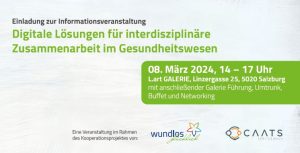 Flyer Text von wundlos glücklich und CAATS zur Veranstaltung in der L.art galerie zum Thema digitale Lösungen